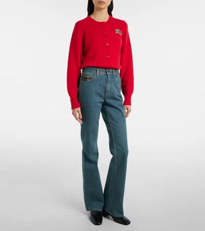 Burberry Check Flared Jeans In Blue