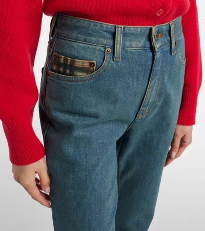 Burberry Check Flared Jeans In Blue