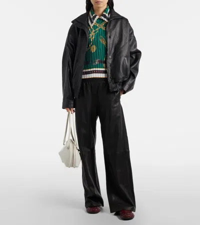 Acne Studios Syndia Pleated Printed Twill Polo Shirt In Green