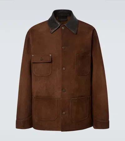 Prada Suede Caban Jacket Vintage Effect Collar In Brown