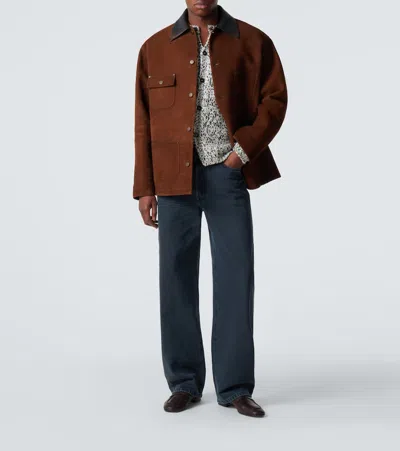 Prada Suede Caban Jacket Vintage Effect Collar In Brown