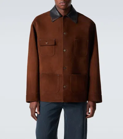 Prada Suede Caban Jacket Vintage Effect Collar In Brown