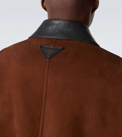 Prada Suede Caban Jacket Vintage Effect Collar In Brown