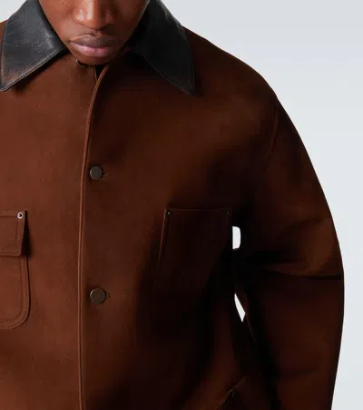 Prada Suede Caban Jacket Vintage Effect Collar In Brown