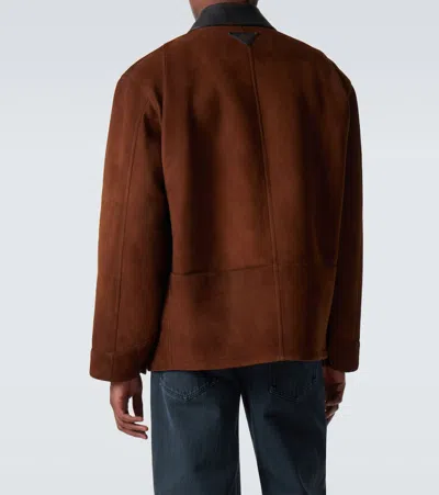 Prada Suede Caban Jacket Vintage Effect Collar In Brown