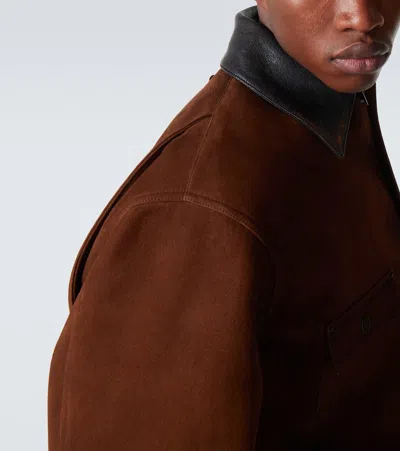 Prada Suede Caban Jacket Vintage Effect Collar In Brown