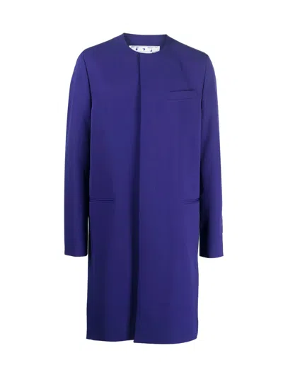 Off-white Logo-patch Single-breasted Coat In Purple
