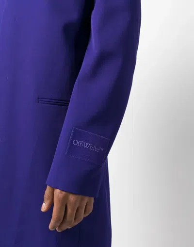 Off-white Logo-patch Single-breasted Coat In Purple