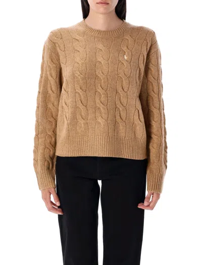 Polo Ralph Lauren Cable Wool And Cashmere Crewneck Jumper In Brown