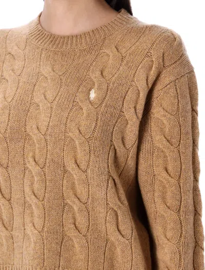 Polo Ralph Lauren Cable Wool And Cashmere Crewneck Jumper In Brown