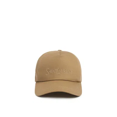 Saint Laurent Embroidered 5p Gabardine Cap In Brown