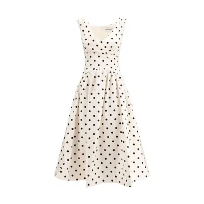 Self-portrait White Dress With All-over Polka Dot And Flared Skirt In Cotton Woman In Orange