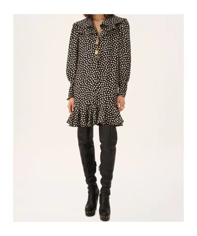 Chloé Dots-print Silk Jacquard Capelet Long-sleeve Mini Dress In Black