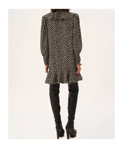 Chloé Dots-print Silk Jacquard Capelet Long-sleeve Mini Dress In Black