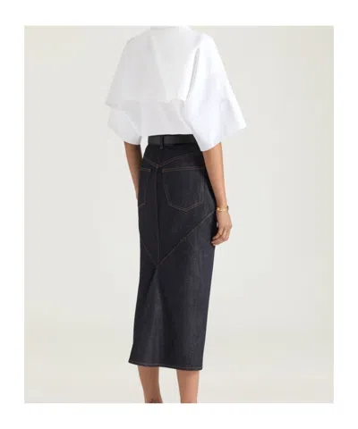 Givenchy Midi Kickback Skirt In Raw Denim In Gray