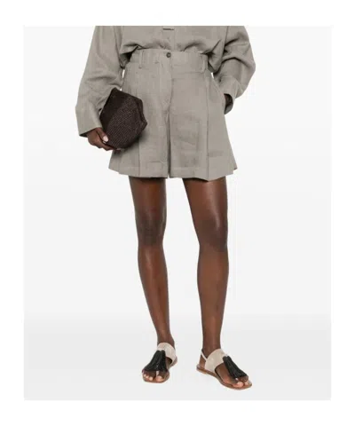 Brunello Cucinelli Linen Shorts In Gray