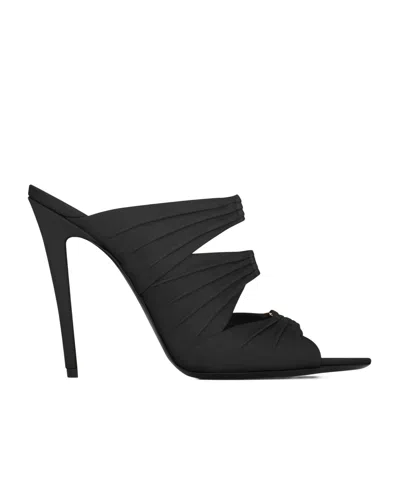 Saint Laurent Emilie Mules Open Toe Stiletto Heel In Black