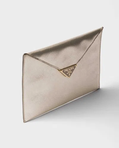 Prada Saffiano Leather Envelope Clutch In Gold