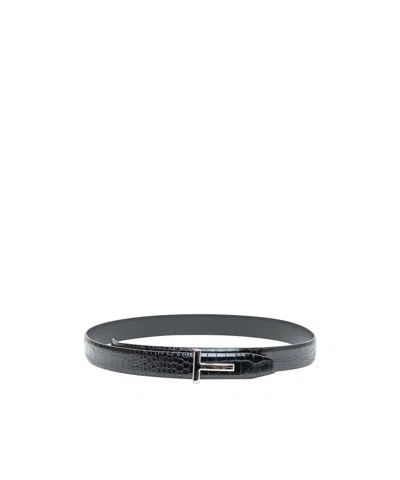 Tom Ford Shiny-effect Crocodile-effect Belt In Black