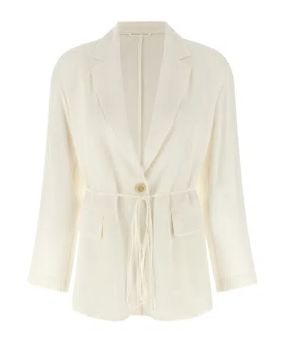 Brunello Cucinelli Knotted Lace Single-breasted Blazer In Neutral