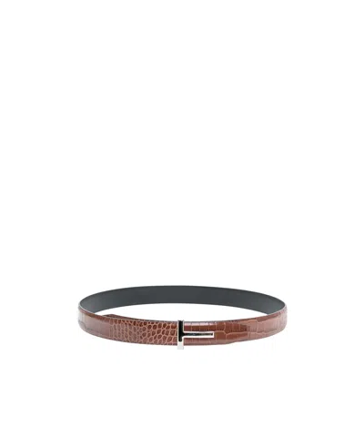 Tom Ford Crocodile-effect Belt In Brown