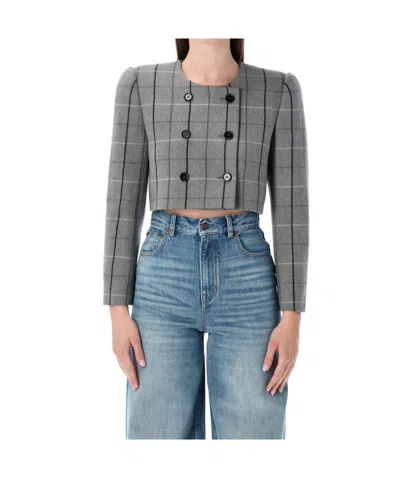 Chloé Virgin Wool Checked Double-breasted Cropped Jacket In Gray