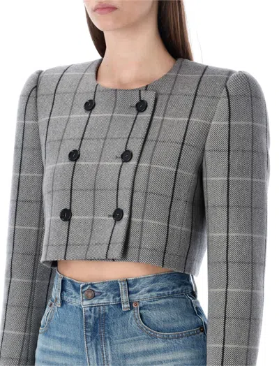 Chloé Virgin Wool Checked Double-breasted Cropped Jacket In Gray