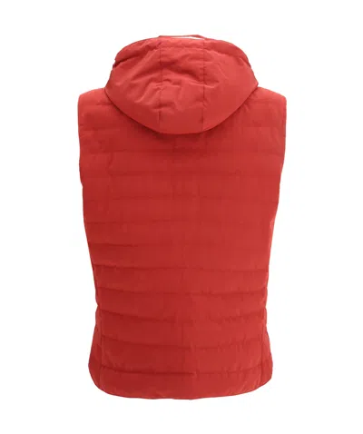 Brunello Cucinelli Hooded Zipped Gilet In Red