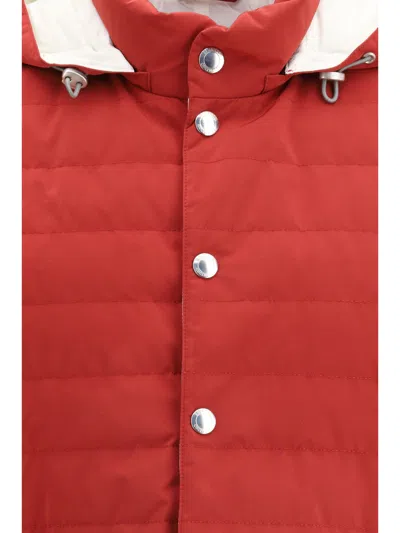 Brunello Cucinelli Hooded Zipped Gilet In Red