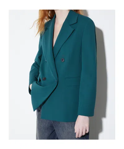 Maxco. Double-breasted Gabardine Blazer In Blue