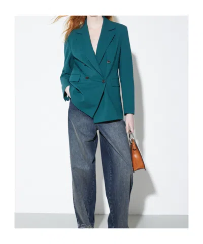 Maxco. Double-breasted Gabardine Blazer In Blue