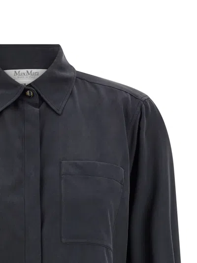 Max Mara Mxmsiamese Collared Shirt Long Sleeves Pocket In Gray