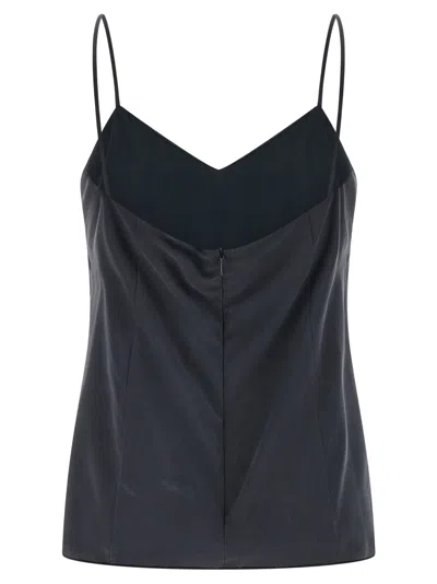 Max Mara Navy Solid V Neck Top In Gray