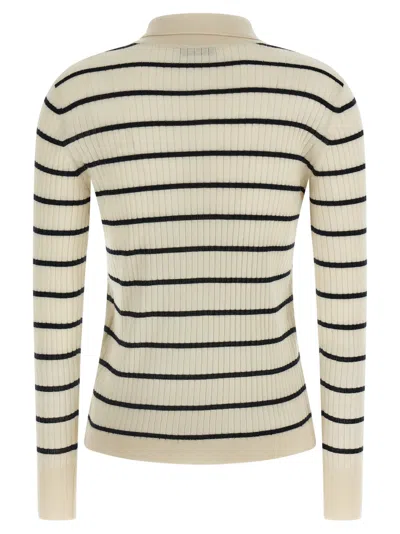 Max Mara Gitano Cashmere Silk Striped Collared Sweater In Neutral