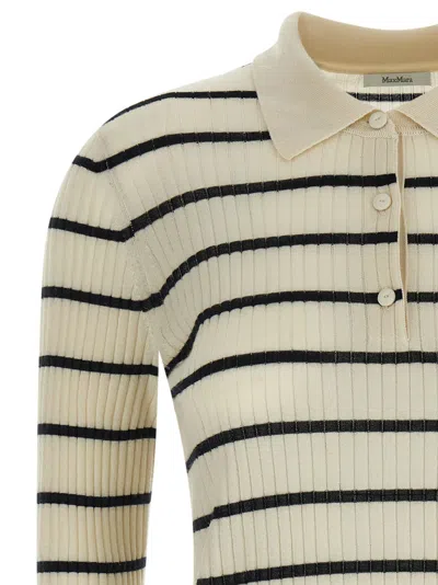 Max Mara Gitano Cashmere Silk Striped Collared Sweater In Neutral