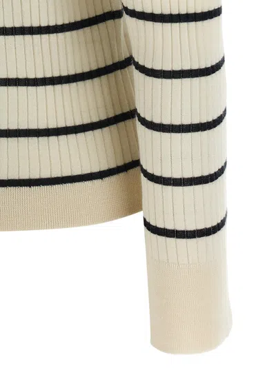 Max Mara Gitano Cashmere Silk Striped Collared Sweater In Neutral