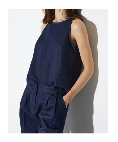 Maxco. Slit Denim Top In Blue