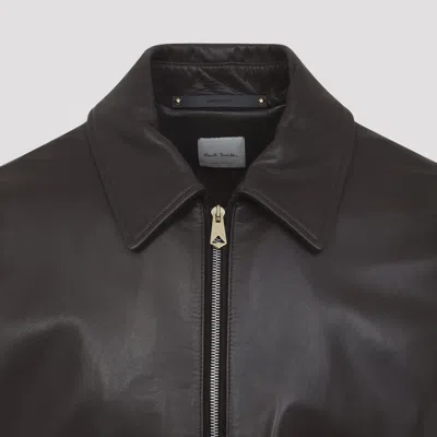 Paul Smith Regular Fit Leather Jacket Collared Design In Brown