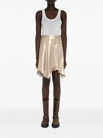 Zadig & Voltaire Womens Gold Jetos Asymmetric-hem Satin Mini Skirt In White