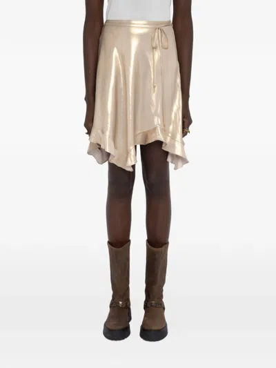 Zadig & Voltaire Womens Gold Jetos Asymmetric-hem Satin Mini Skirt In White