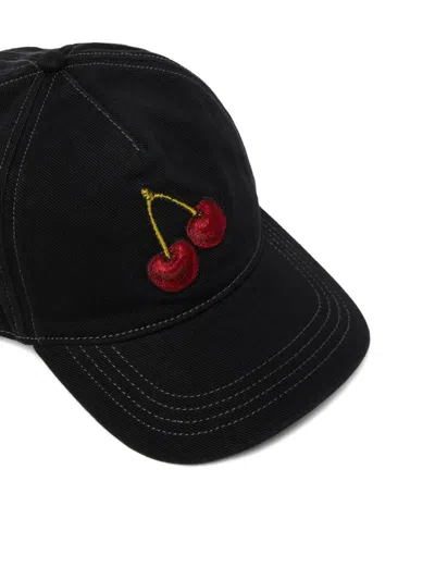 Diesel Cherry-embroidery Cap Hat In Black