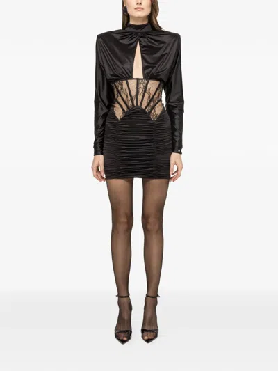 Nissa Lace-insert Satin Mini Dress In Black
