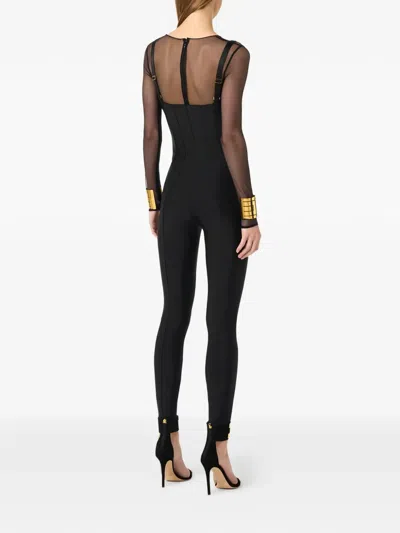 Elisabetta Franchi Jersey And Tulle Jumpsuit With Elastic Straps In Animal Print