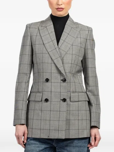 Nili Lotan Plaid-pattern Double-breasted Blazer In Gray
