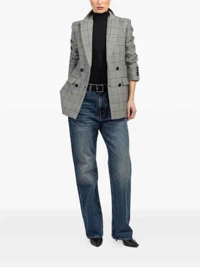 Nili Lotan Plaid-pattern Double-breasted Blazer In Gray