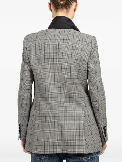 Nili Lotan Plaid-pattern Double-breasted Blazer In Gray