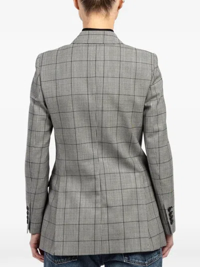 Nili Lotan Plaid-pattern Double-breasted Blazer In Gray