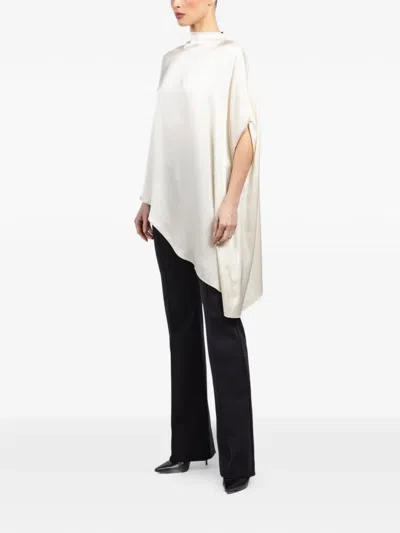 Lapointe Asymmetric-hem Cape Blouse In White