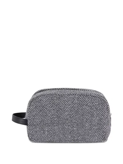 Mc2 Saint Barth Herringbone-pattern Embroidered-logo Wash Bag In Gray