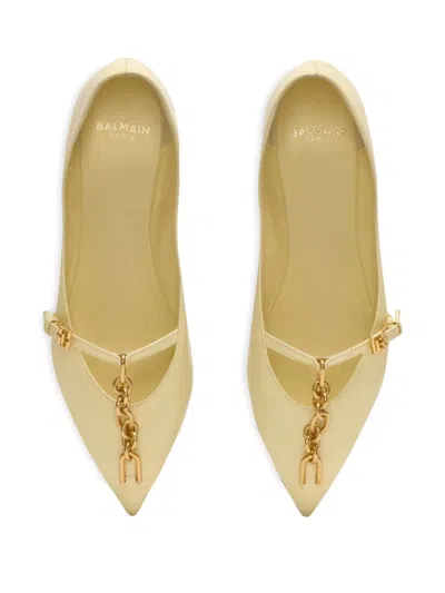Balmain Sync Pointed-toe Ballet Flats In Yellow